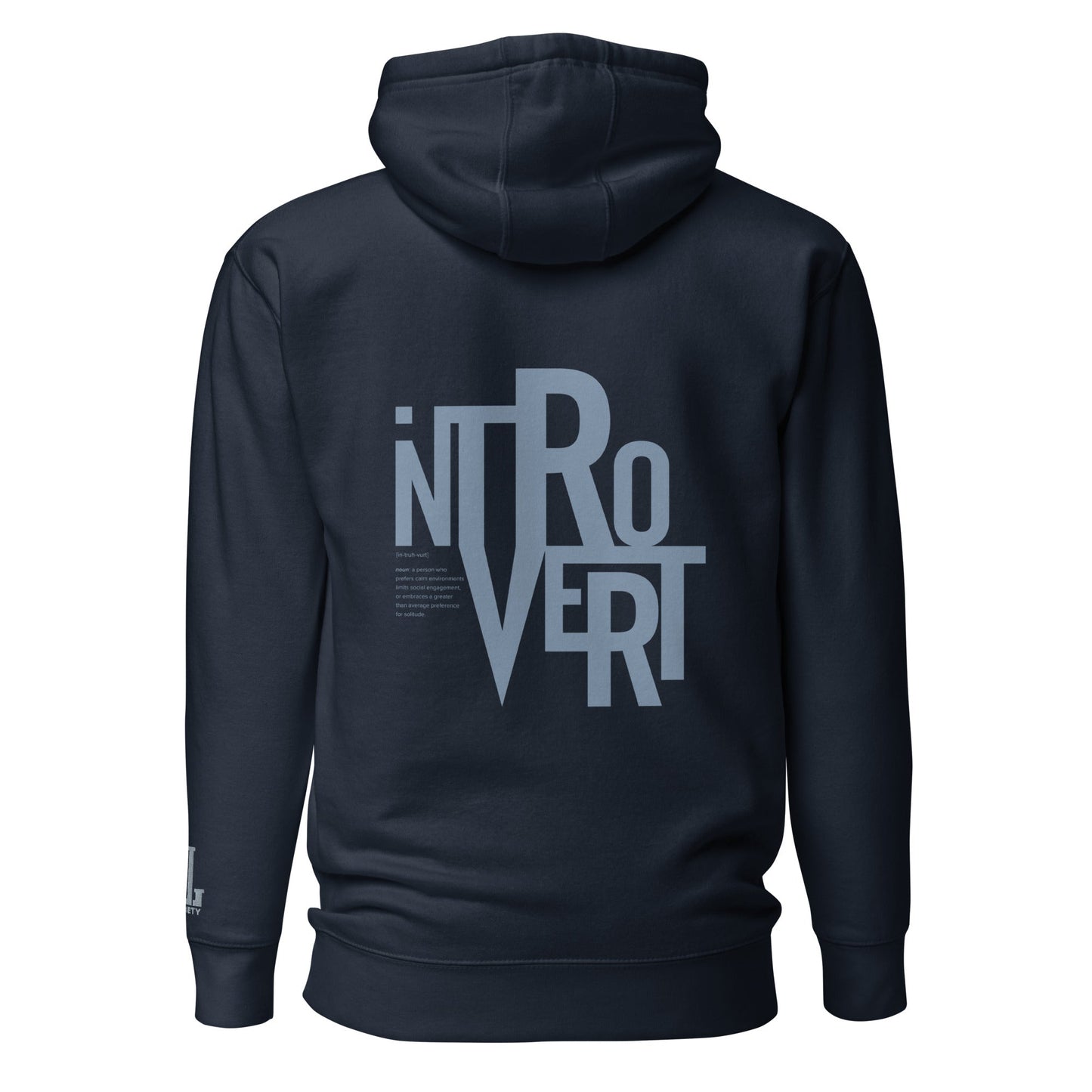 Black hoodie with 'INTROVERT' graphic on the back