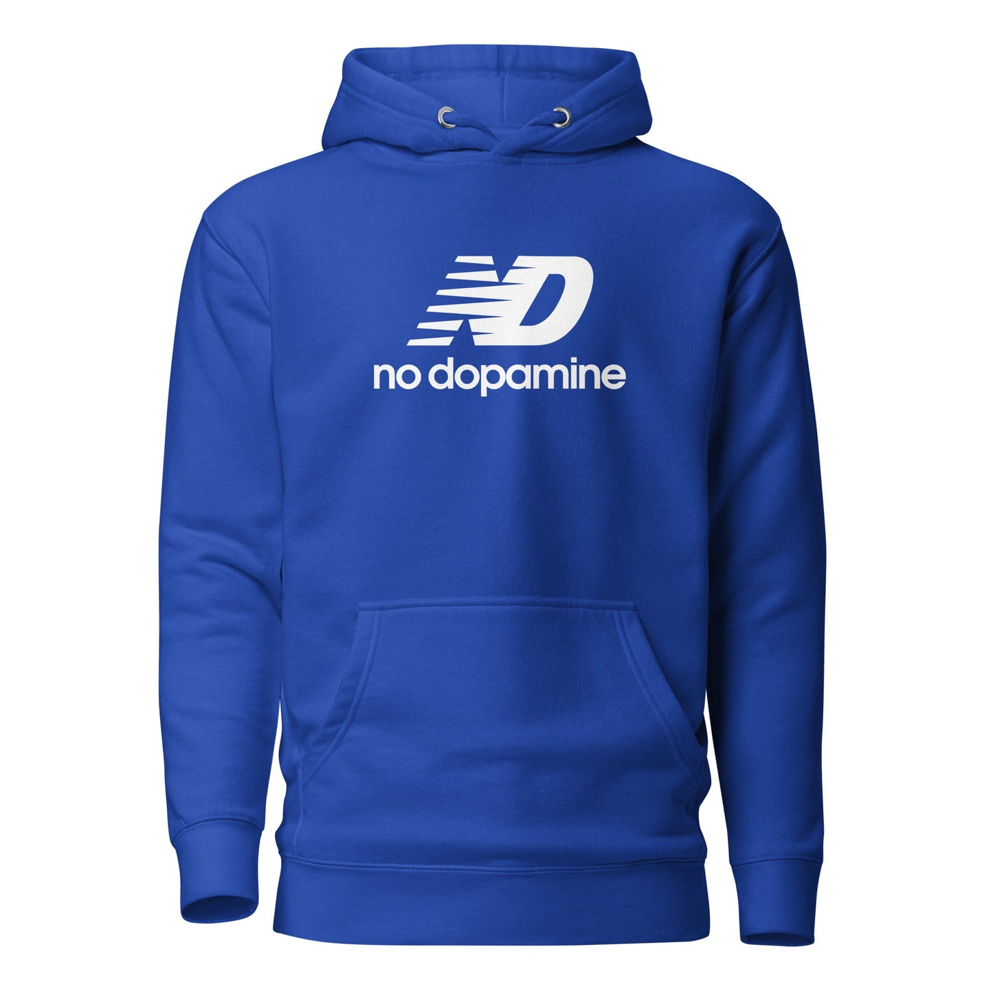 Blue hoodie with 'no dopamine' text design