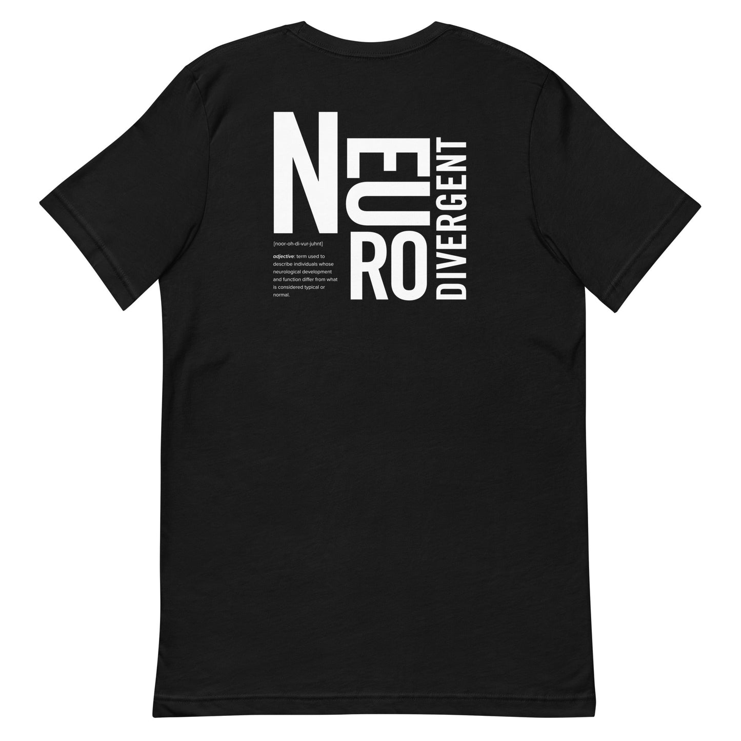 Black t-shirt featuring the words 'NEURO DIVERGENT' in bold white text