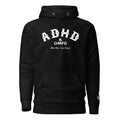 Black hoodie featuring the text 'ADHD & OMFG' with the phrase 'What Was I Just Doing?'