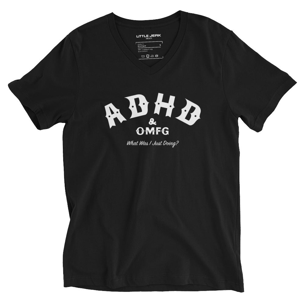 ADHD & OMFG Black V - Neck Tee - Little Jerk Society