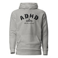 Gray hoodie with printed text 'ADHD & OMFG What Was I Just Doing?'