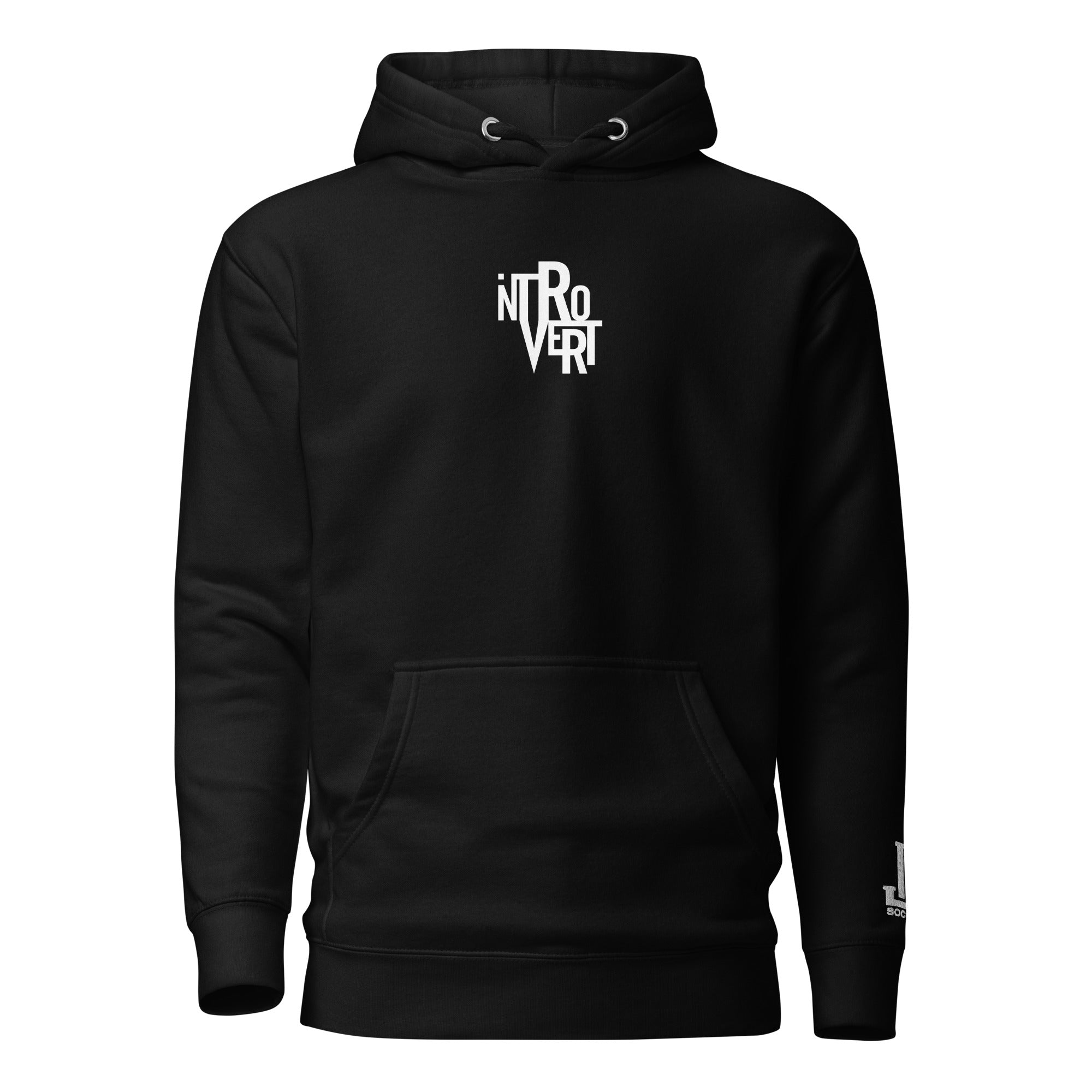 Black hoodie with the word 'INTROVERT' displayed in a stylized font.