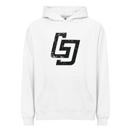 LJS Distressed Monogram Box Hoodie (White) - Little Jerk Society