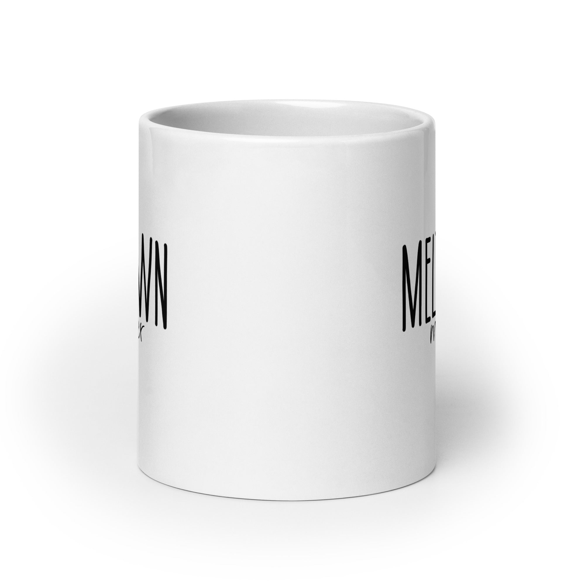 White coffee mug with text design